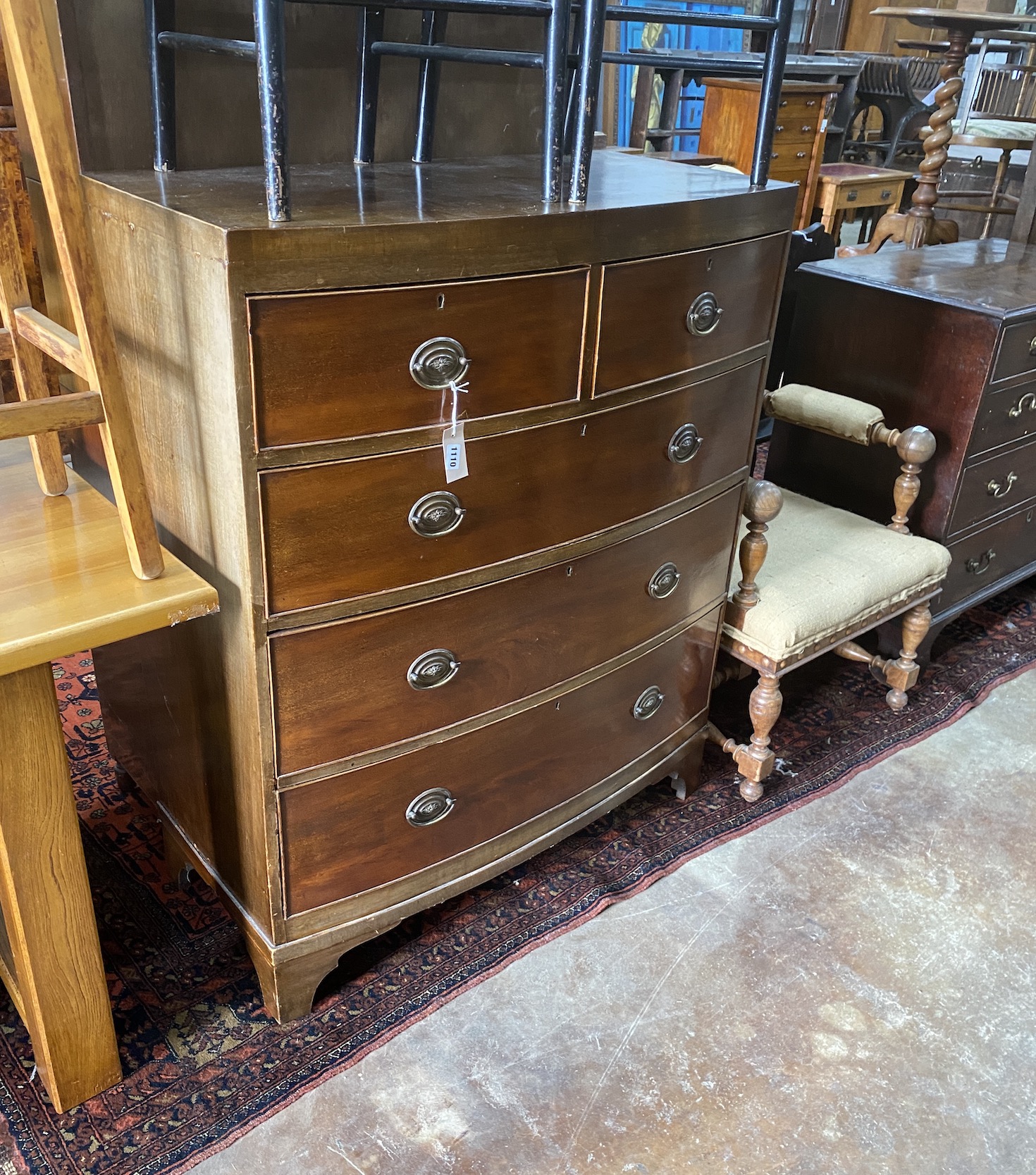 A Regency mahogany bowfront chest, width 96cm, depth 47cm, height 118cm